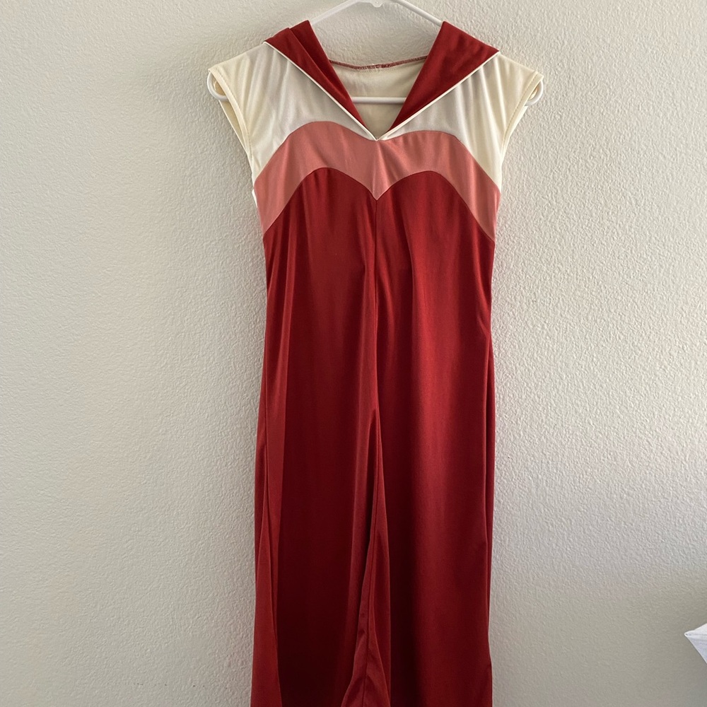 (Copy ) Vintage 1970s Hooded Midi Dress With Color Blocked Top